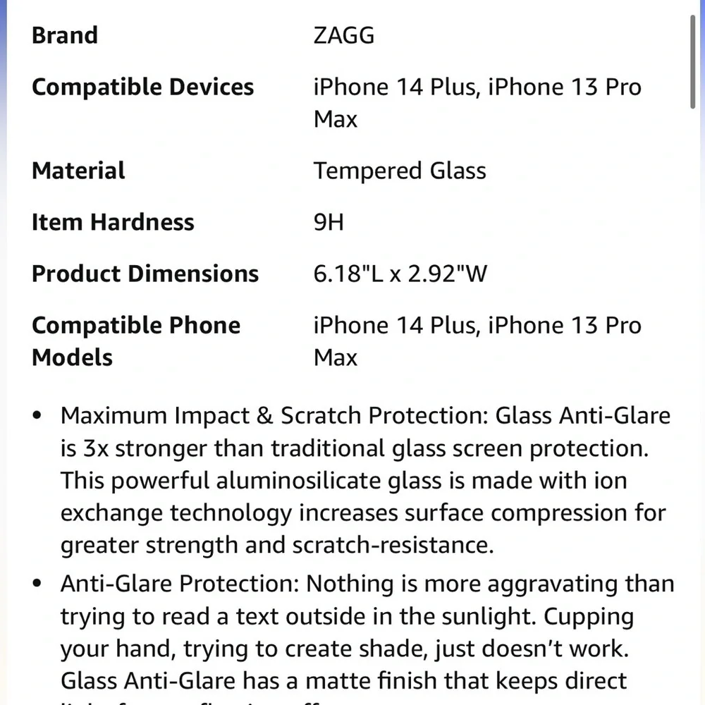 Zagg invisible shield glass screen protector for iPhone 14 Plus and 13 Pro Max